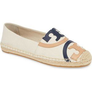 ❤️ NIB Tory Burch Poppy Logo Espadrille Flat Powder Beige US 8.5 AUTHENTIC
